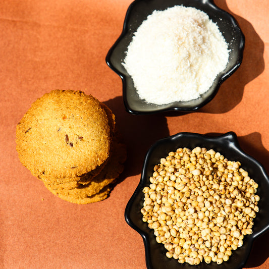 Jowar oats coconut cookies, Jowar cookies, Oats cookies, Flex seeds cookies, No Maida, No Refined Sugar, No Added Sugar, Sweetened naturally, No Preservatives, No Artificial Flavors, Gluten Free, Home Made, Healthy Cookies, The N Cookies
